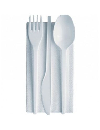 Tris posate bianche +tovagliolo
